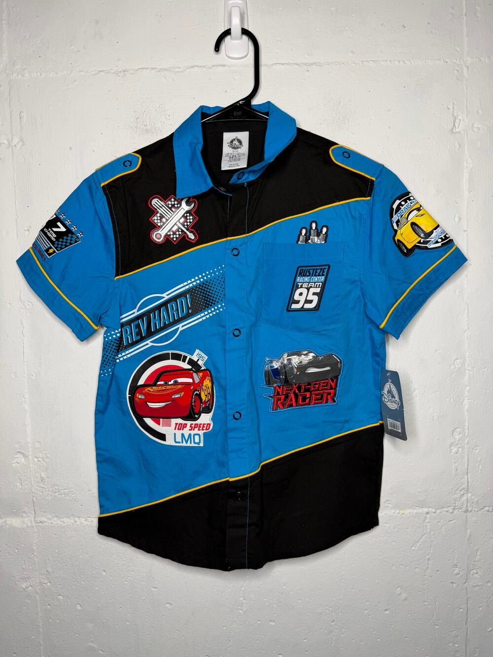NEW Disney Store Cars 3 Button Down Shirt Short Sleeves Size 9/10 Blue Black